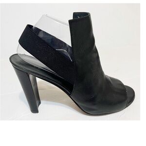Stuart Weitzman Black Open Peep Toe Leather High Heel Block Bootie Size 9.5